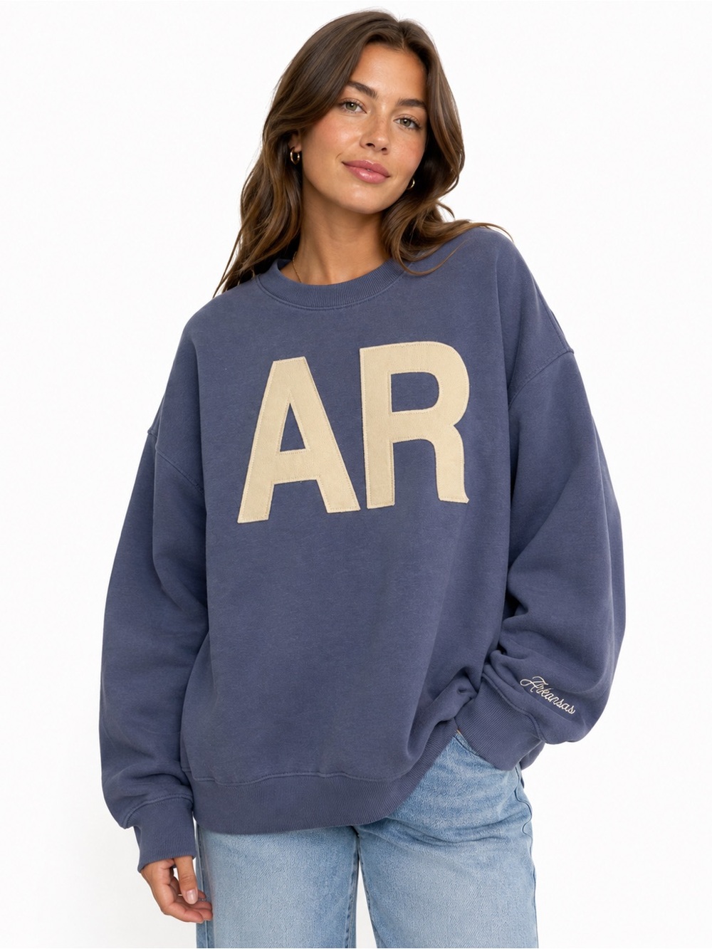 State of Mine Arkansas AR Oversized Sweatshirt Blue Cream NWT XL